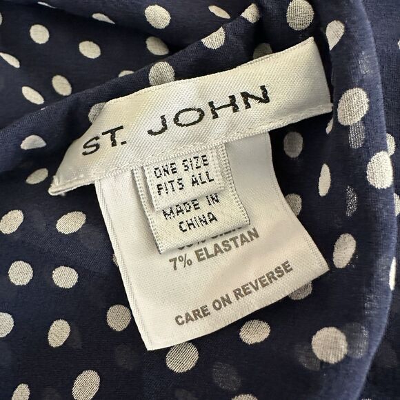 St. John Polka Dot Print Silk Blend Lightweight Poncho One Size OS Navy - Picture 8 of 9